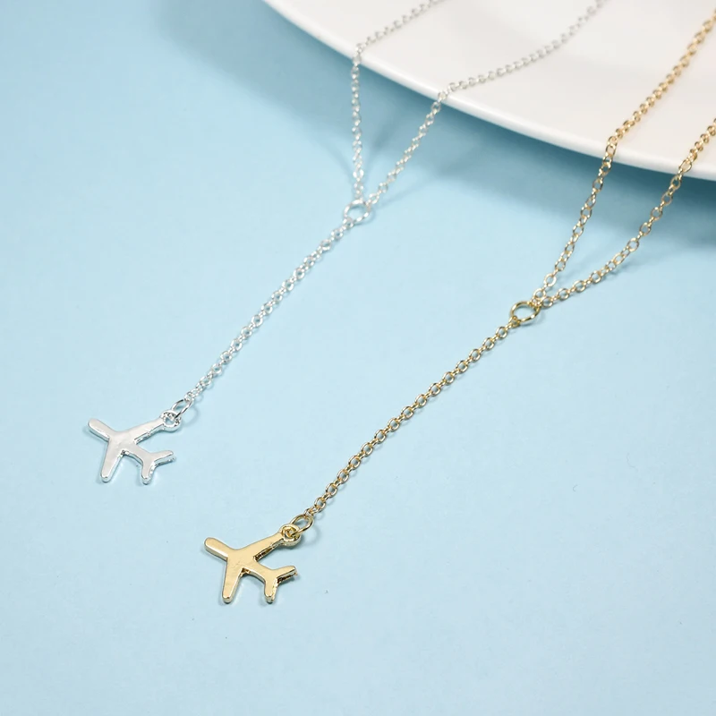 2pcs Trendy Gold Silver Plane Pendant Airplane Choker Aircraft Chain Layered Necklaces for Women Girls Fashion Charm Jewelry|Ожерелья с