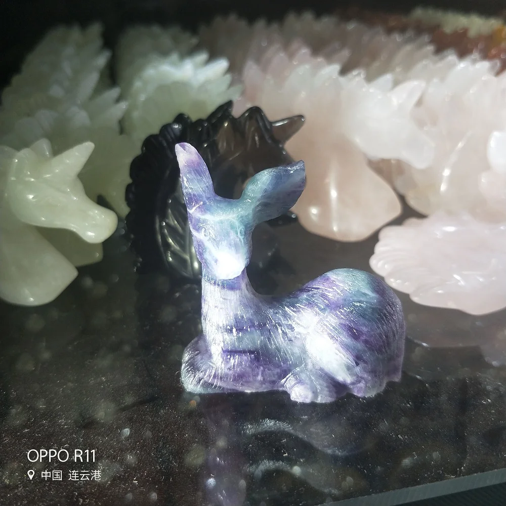 Natural Crystal Stone Fluorita Cristal Deer Cute Animal Cristalino Colorido Ciervos Curacion Regalo Navidad | Дом и сад