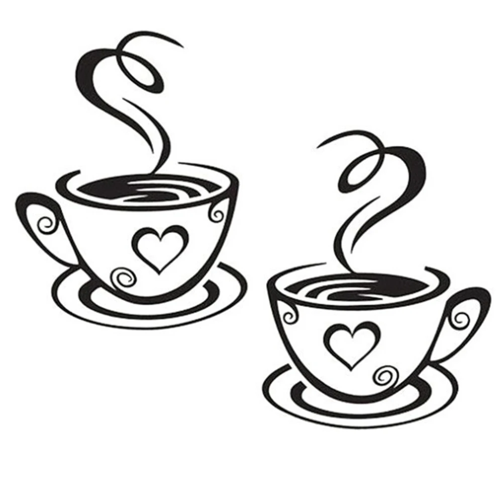 Двойной кофейные чашки настенные наклейки на Кухня винила Арт Настенный декор