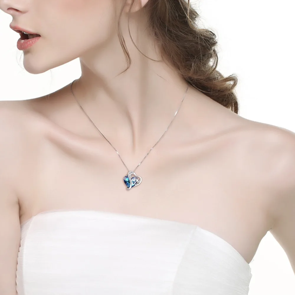 AOBOCO Brand Blue Heart LOVE кулон для мамы ожерелья с кристаллами Сваровски подарочными