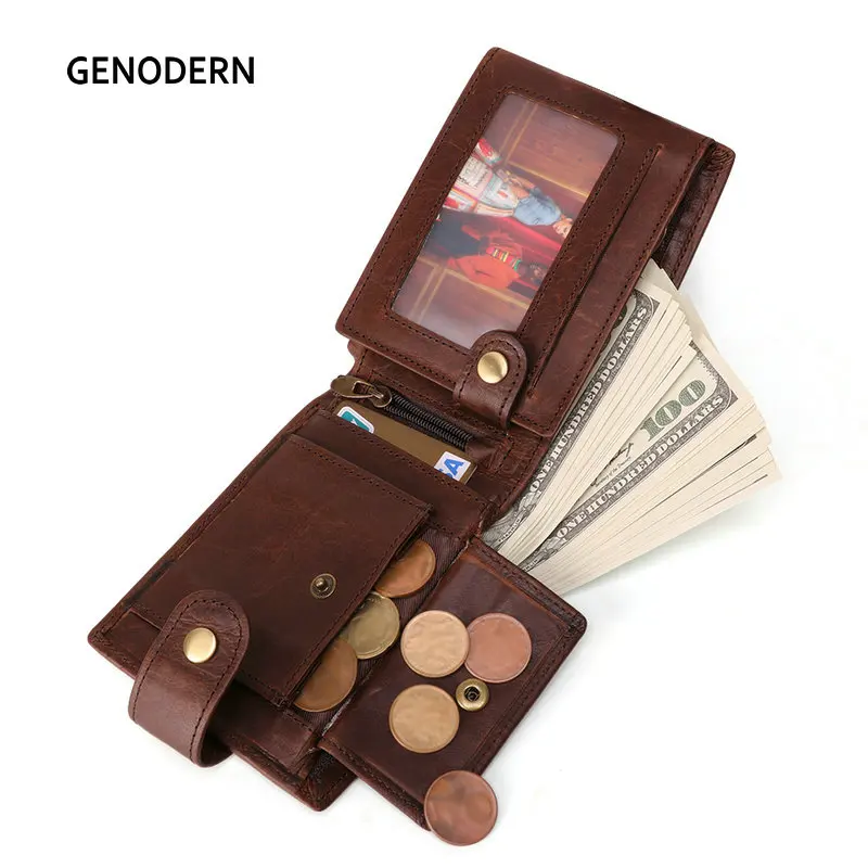 GENODERN Новое поступление винтажные RFID мужские кошельки Hasp функциональный
