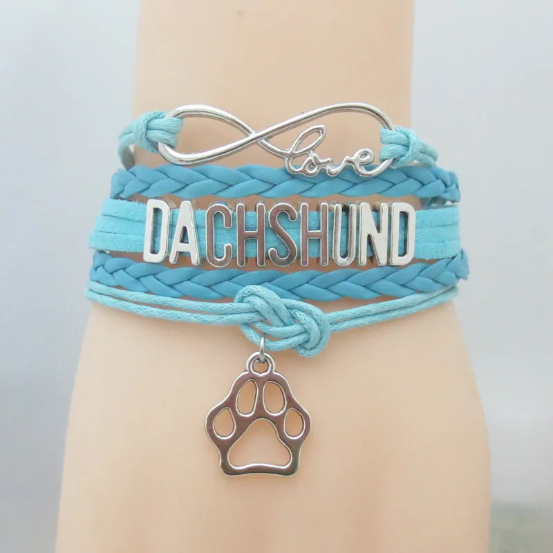Мода Любовь браслет с надписью dachshund Шарм Кожаный браслеты черный собаки породы