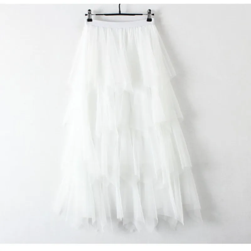 

2019 Spring Korean Irregular Tulle Skirt Womens Girls Sweet Long Skirt Summer High Waist Skrits Womens Faldas Mujer Moda Saia
