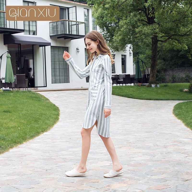 Qianxiu 2017 новая женская ночная рубашка в клетку популярная дышащая 17115 для