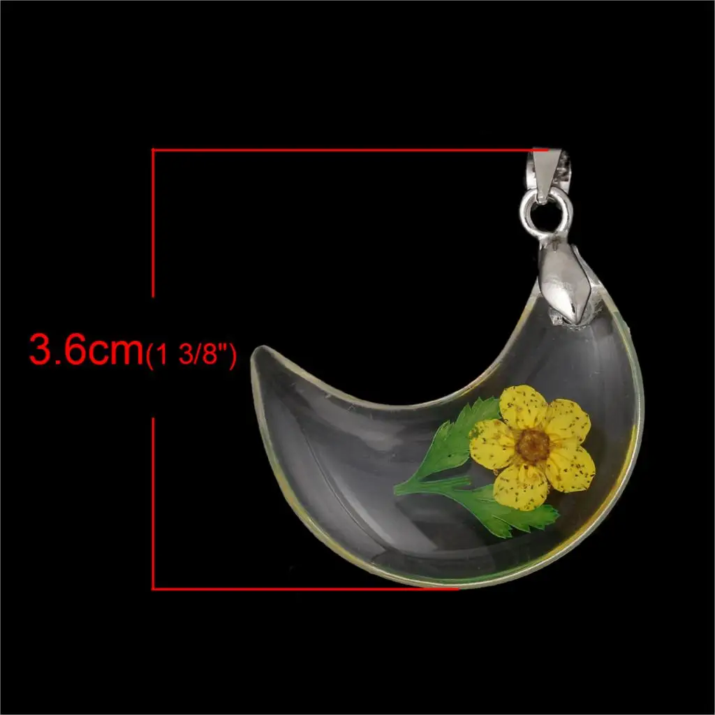 DoreenBeads Resin Charm Pendants Moon Transparent Flower Pattern 3.6cm(1 3/8&quot) x 27.0mm(1 1/8&quot) 1 Pc Hot new | Украшения и