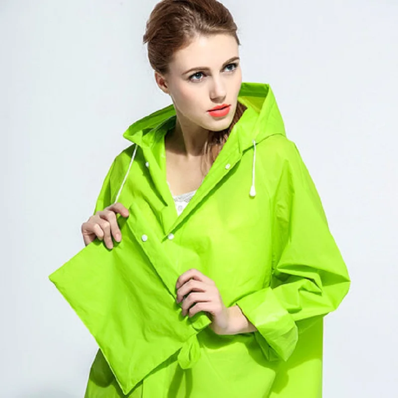 

New Eco-friendly Waterproof Green Jelly EVA Transparent Windbreaker Men And Women Raincoat With Hood Outdoor Rainwear Poncho