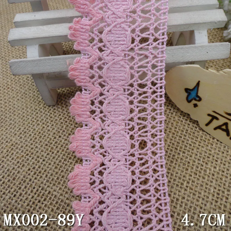

4.7cm Cotton Lace Trim Pink Knitted Lace Tape DIY Accessories 10Yards/Lot Delicate Pattern Crocheted Trims TL