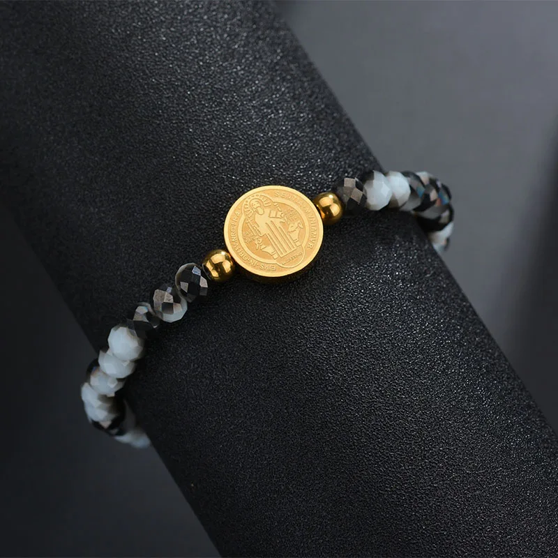 black white-gold Letdiffery святой Бенедикт бусины браслеты двойные боковины из нержавеющей стали браслеты Религиозные ювелирные изделия Рождественский подарок - Окраска металла: black white-gold