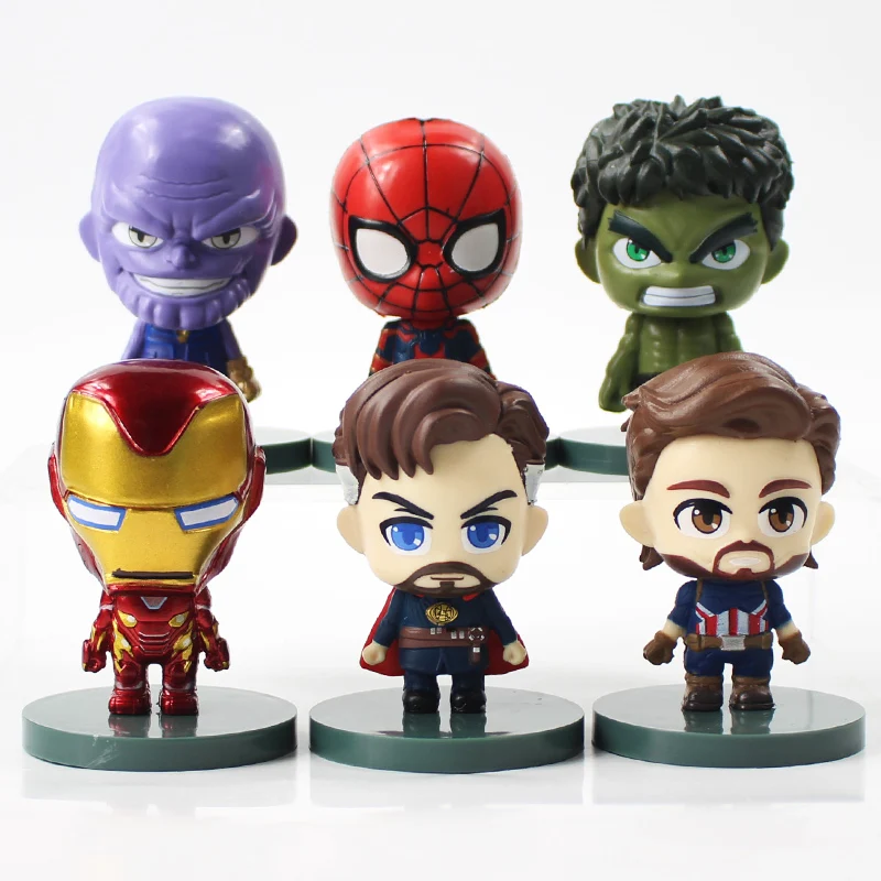 

6cm 6pcs/lot Marvel Avengers Q Version Thanos Hulk Spiderman Iron Man Doctor Strange Captain America PVC Figure Collectible Toy