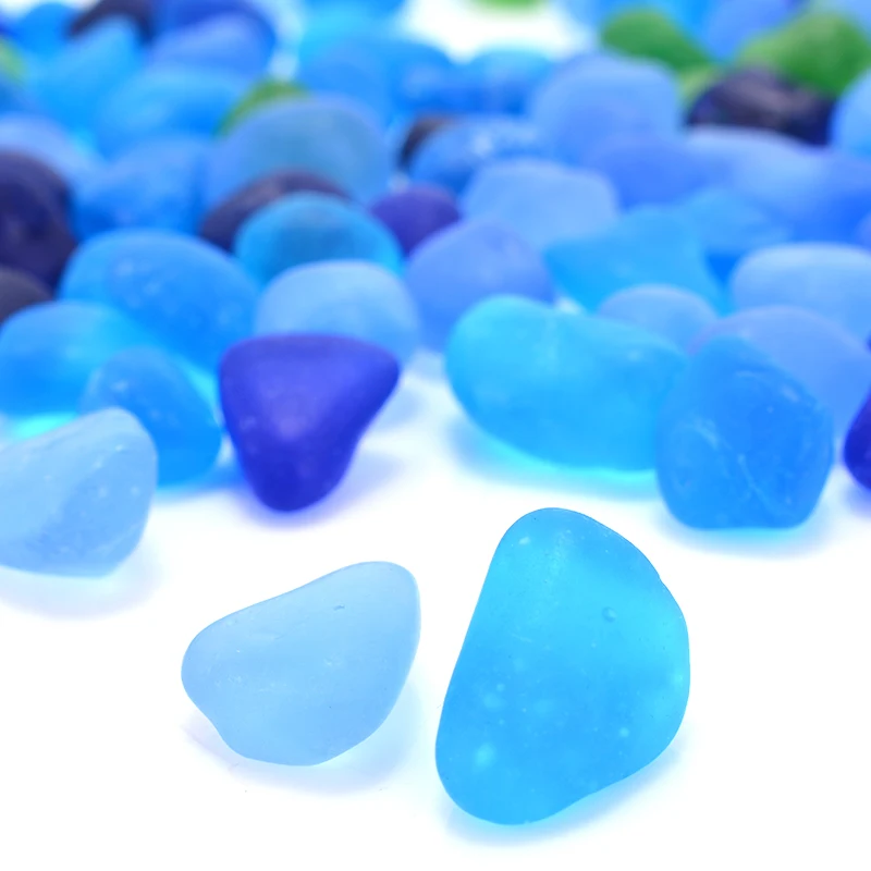 100pcs/set Mixed Colors Sea Beach Glass Beads Bulk Ornaments Blue Green Jewelry Pendant 12-18mm Blue Tumbled Matte Sand Stone