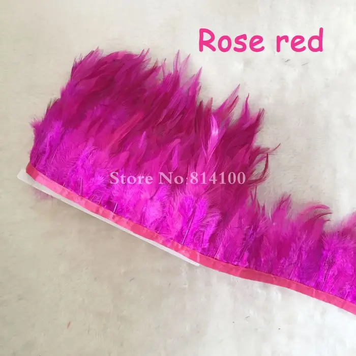 rose red 10 ярдов/партия; сделаны из Натурального Коричневого курица петух с перьями из хвоста петуха бахрома отделка из перьев для украшения для одежды - Цвет: rose red