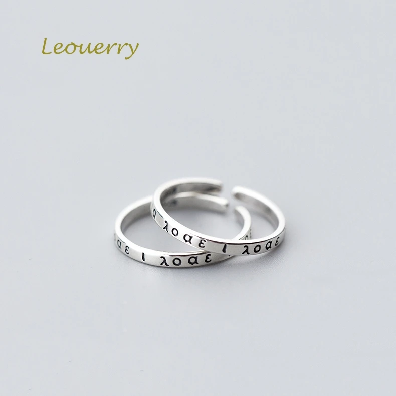 Leouerry 925 Sterling Silver Vintage Greece Letters Open Rings Wild Fashion Retro Finger Women Fine Jewelry Charms | Украшения и