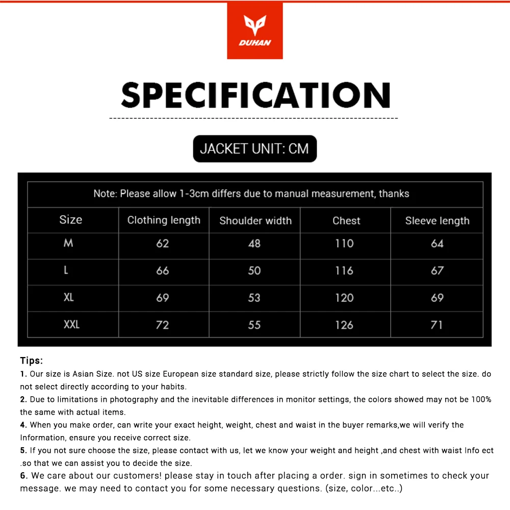 

DUHAN Motorcycle Jacket Off-Road Racing Motocross Jacket Windproof Riding Jaqueta Motoqueiro with 5 Protector Moto Jacket