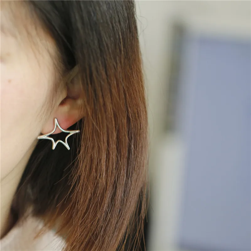 1 пара модные стильные женские серьги-гвоздики с пятиконечной звездой из