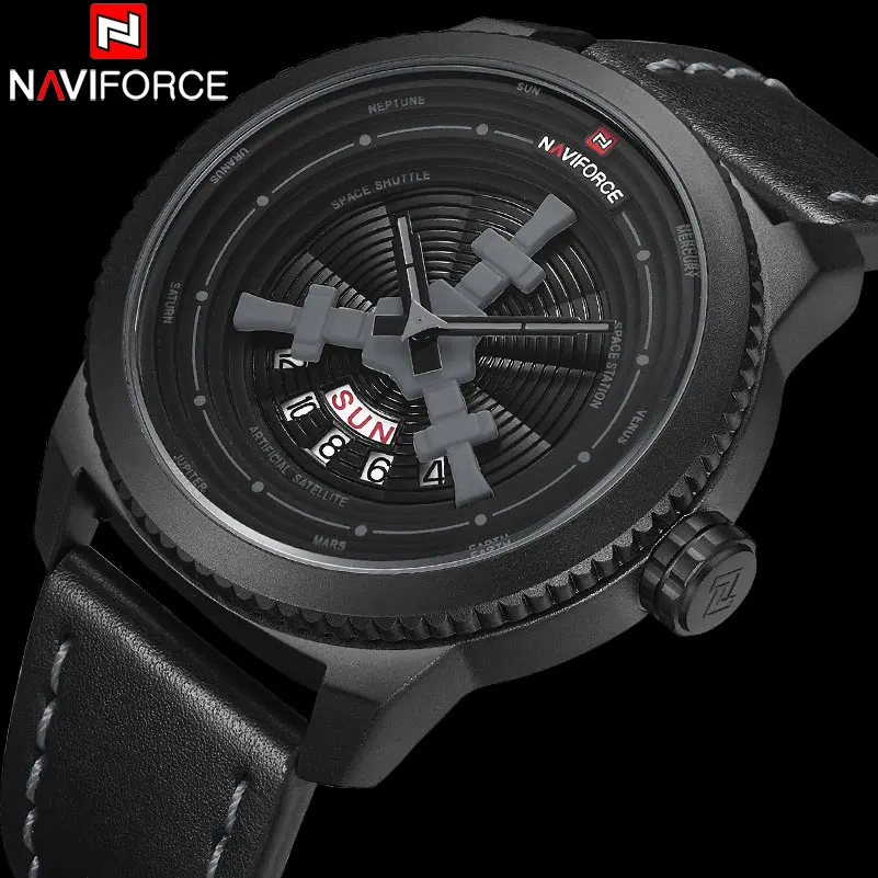 Часы наручные NAVIFORCE мужские спортивные с кожаным ремешком брендовые