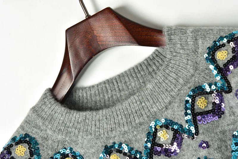 2018 зимний свободный женский свитер геометрический рябь пайетки вырез лодочкой