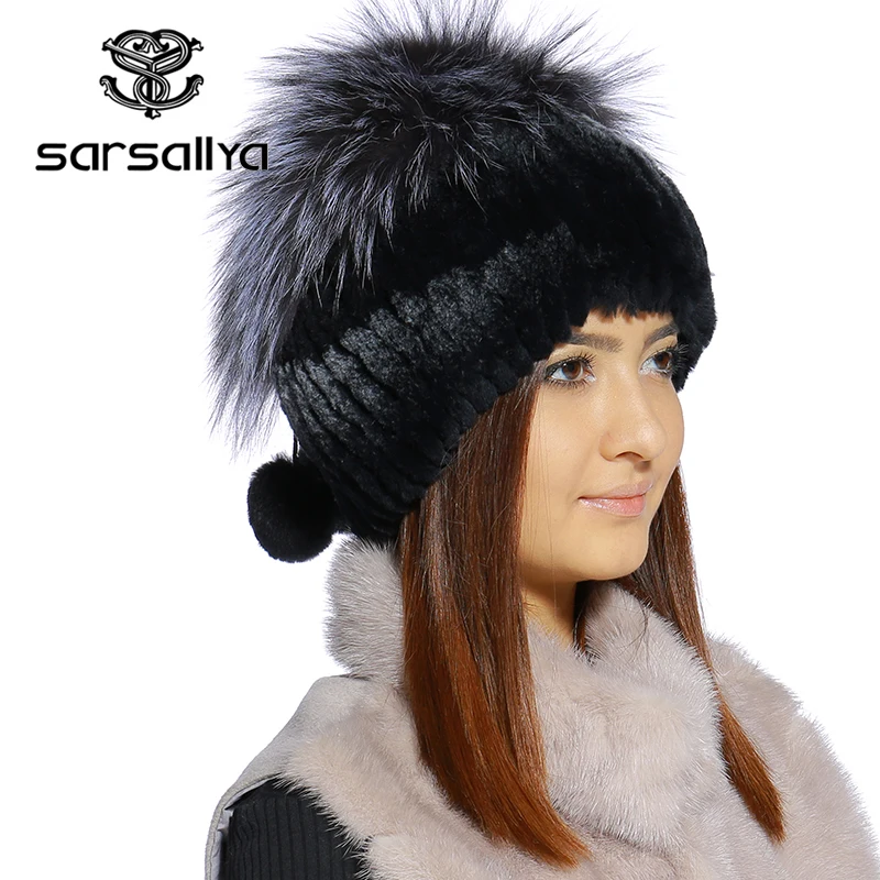 SARSALLYA Зимой меховая шапка для женщин реального рекс кролика с silver fox меховой