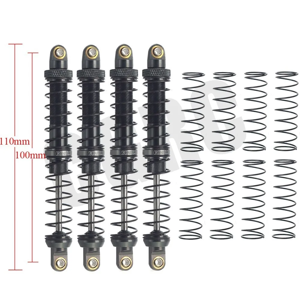 Gray 100mm 4pcs Двойной пружинный гидравлический металлический амортизатор 100/110 мм для 1/10 RC Гусеничный автомобиль TRX4 D90 осевой Scx10 90046 RC4WD CC01 - Color: Gray 100mm 4pcs