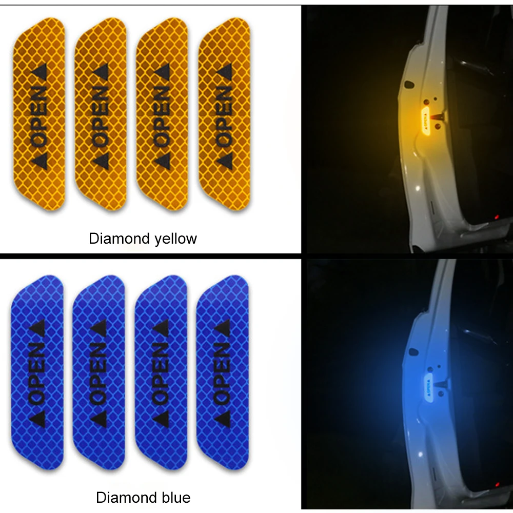 

4pcs Car sticker Door Safety Warning Reflective Stickers Auto Open Reflective Strip Waterproof Long-distance Warning Luminous