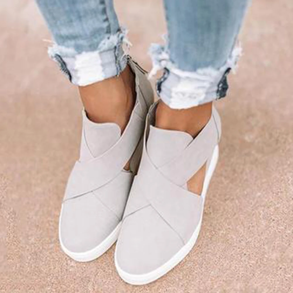 Women Hollow Out Slip On Vulcanized Casual Flats Sneakers Ladies Increased Wedges Comfortable Shoes Female Sneakers