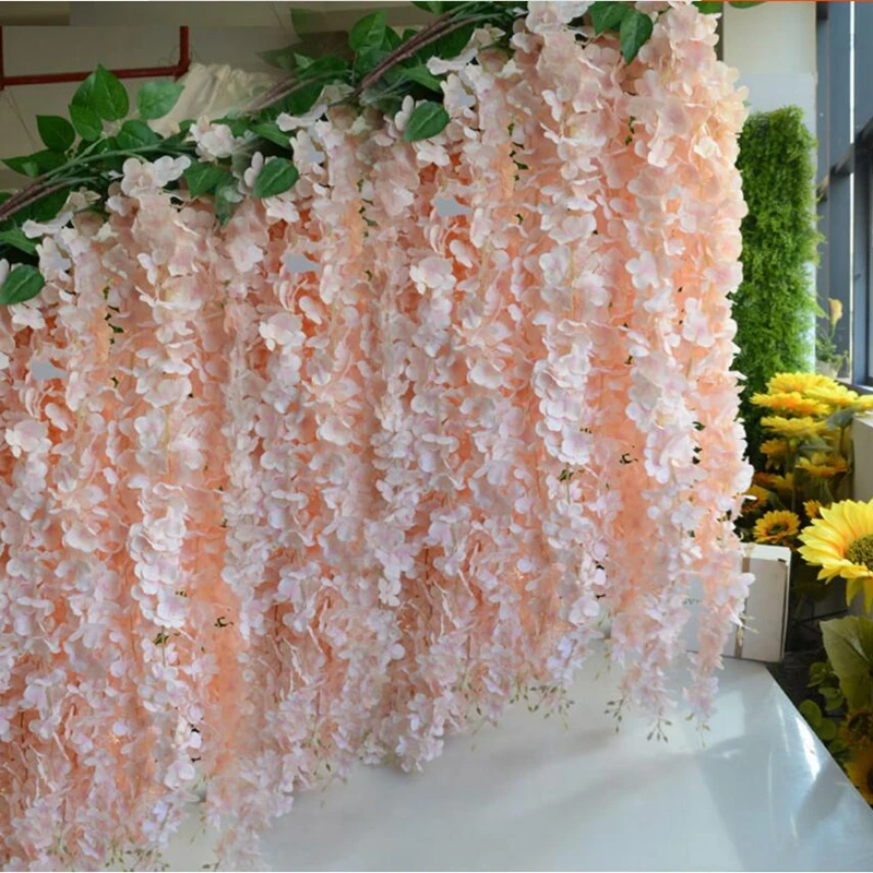 

10Pcs Artificial Flowers Hydrangea Rattan Fake Flower Vine Plastic Flower Wedding Arch Courtyard Garden Floral Decor Wisteria