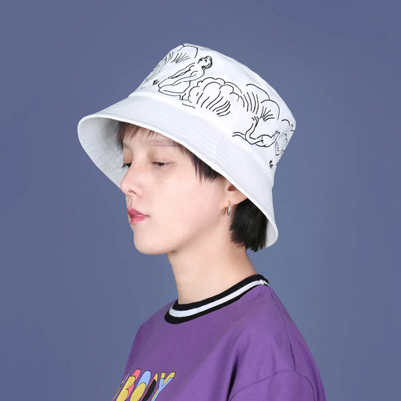 Оригинальные повседневные холщовые Панамы YIZISToRe с вышивкой для девочек и