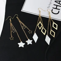3 chains golden star rhombic tassel pendant ear clips hook drop earrings dangle earrings for women