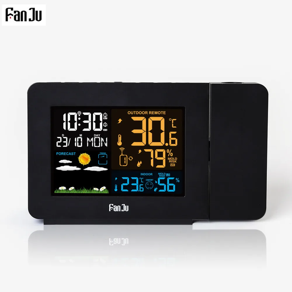 FanJu FJ3391 метеостанция с проекционный индикатор погоды DCF радио управление