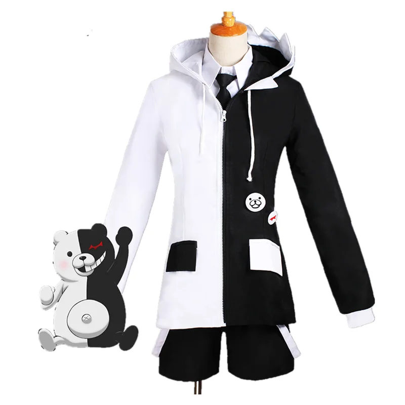 Danganronpa медведь Монокума черно белый косплей костюм для женщин и мужчин полный