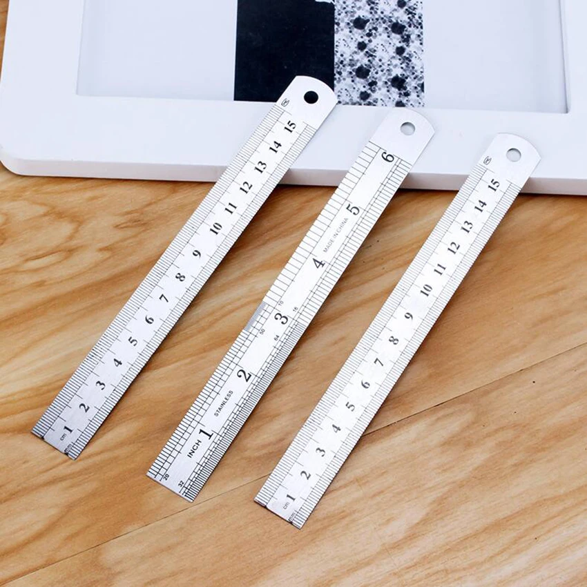 1PC Double Side Straight Ruler 15cm and 6 Inch Stainless Steel Measuring Straight Ruler Tool Office School Stationery stainless steel ruler junior high school physics and mathematics teaching instrument