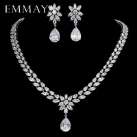 emmaya romantic trendy set jewelry flower design water drop cz wedding jewelry sets for brides silver color jewelry
