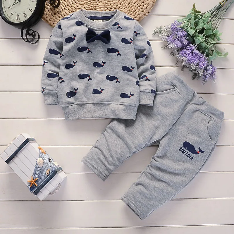 BibiCola/2017 весенне Осенняя одежда для маленьких мальчиков с рисунком топ + штаны 2 шт.