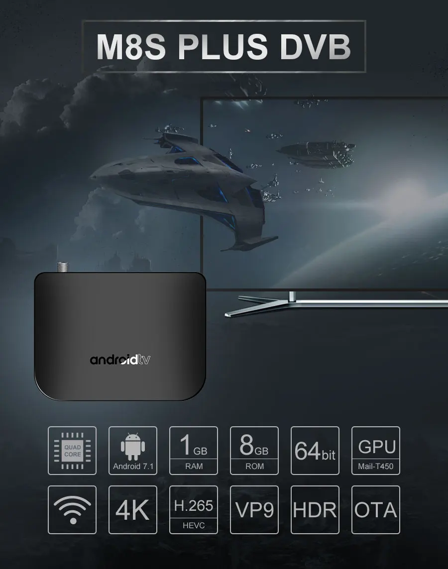 Android DVB S2 ТВ-приемник Поддержка Android 7,1 DVB-S2 WiFi Amlogic S905D четырехъядерный 1 Гб ram 8 Гб rom M8S Plus DVB S2 Android