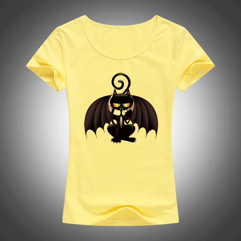 Новинка 2017 футболка с изображением черного кота и крыльев из мультфильма модная