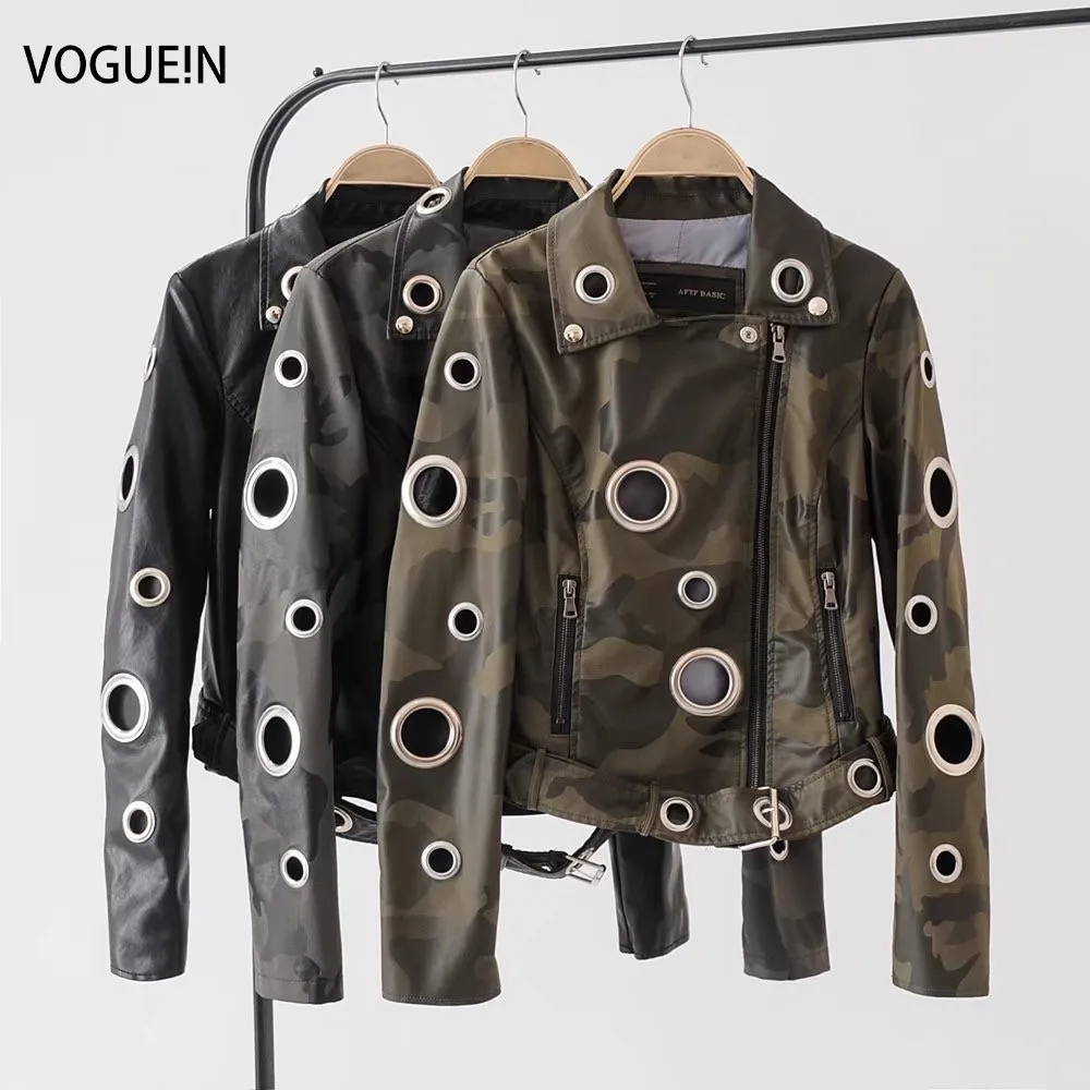 VOGUEIN новые женские камуфляжные/черные Куртки из искусственной кожи