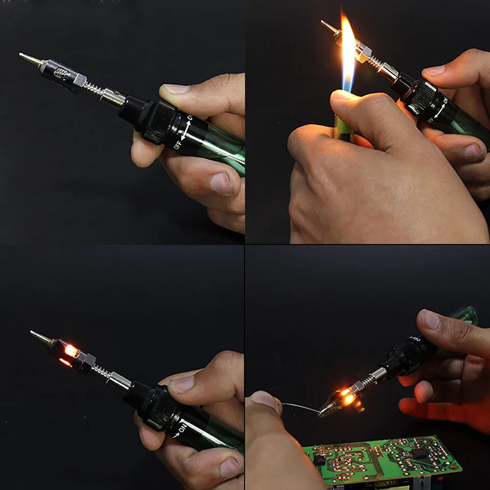 NEWACALOX Мини DIY бутан газовый паяльник пистолет фонарь наконечник инструмент 3 в 1 Электроника паяльник ручка в форме беспроводной