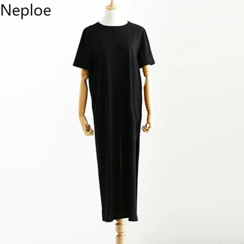 Nepole модные однотонные женские футболки повседневные футболки с круглым вырезом и коротким рукавом летние свободные Сплит Длинные женские топы 45190