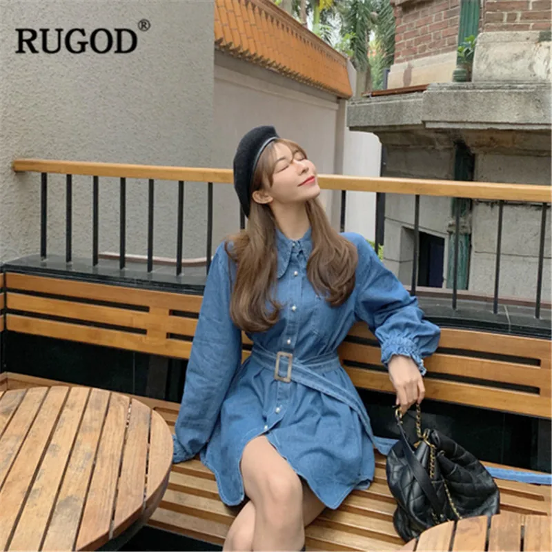 Женское джинсовое платье-рубашка RUGOD Повседневное с отложным воротником и