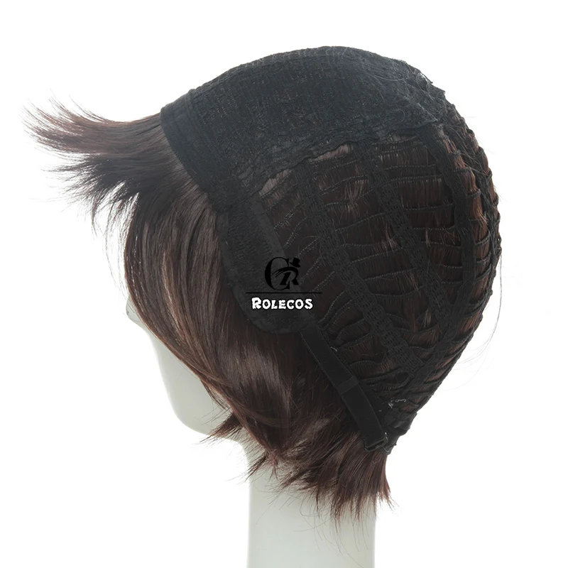 

ROLECOS Anime Bungo Stray Dogs Cosplay Hair Dazai Osamu Cosplay Synthetic Short Hair Brown Mixed Men Straight Hair 30cm Headwear