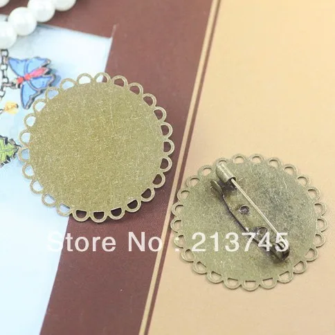 Free shipping wholesale 100pcs/lot antique bronze cameo brooch pins blank fit 30mm lace brooch base finding,safety brooches tray