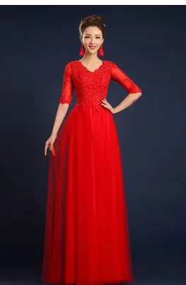 red Vestido formatura festa2019 тюль бисером Половина рукава A Lina бирюзовый фиолетовый красный королевский синий платье подружки невесты длинное свадебное - Цвет: red