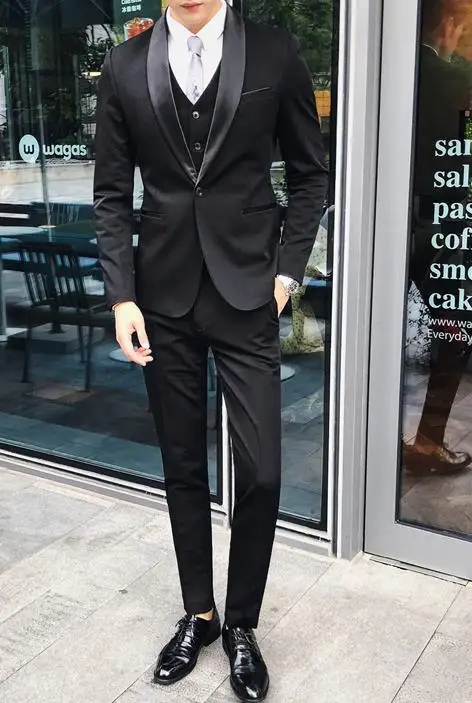 Black Suits Белый костюм для мужчин для свадьбы Slim Fit Terno Completo 3 шт. мужские формальные костюмы смокинг черный Ternos костюм Homme Heren Pakken - Цвет: Black Suits
