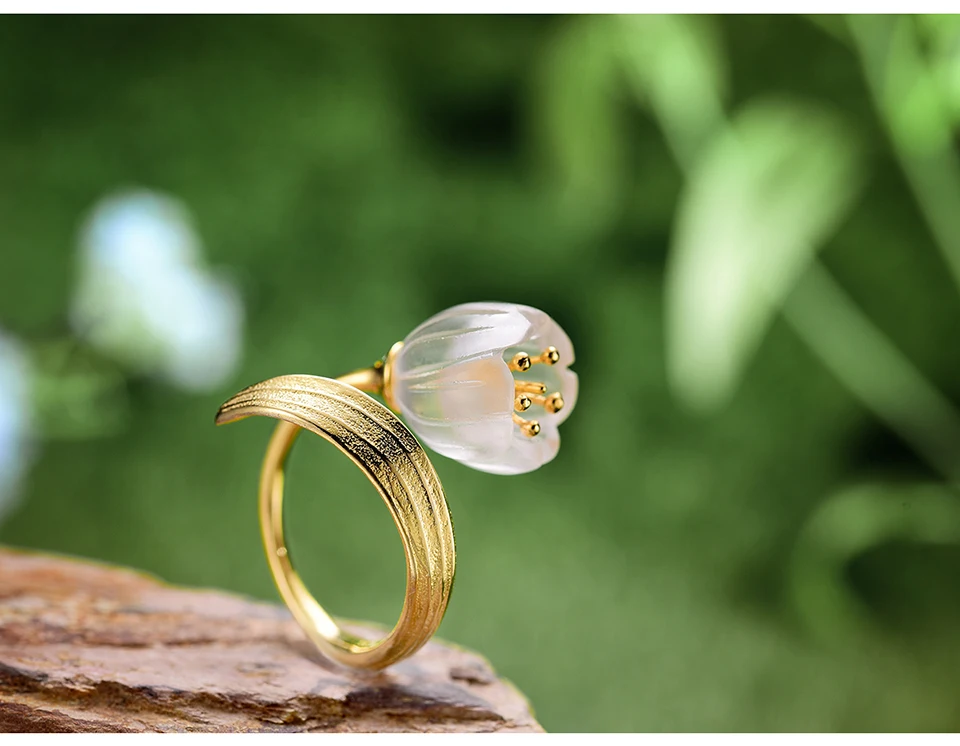 Lotus Fun Moment реального 925 пробы серебро Модные украшения Природный кристалл ландыш цветок комплект ювелирных изделий для Для женщин