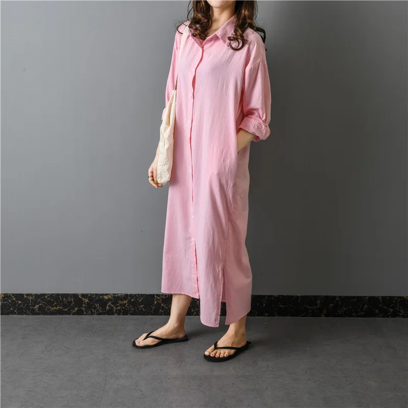 2019 макси платья для женщин из хлопка и льна халат Chemise Femme женская рубашка платье