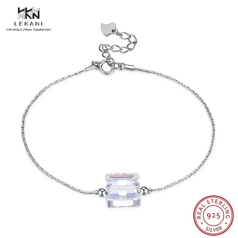 LEKANI браслет с кристаллами Swarovski простой квадратный 925 пробы женский подарок для