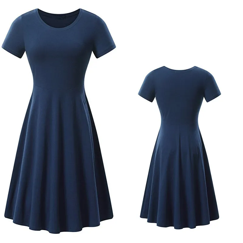 Женское короткое платье с короткими рукавами базовое туника круглым вырезом и