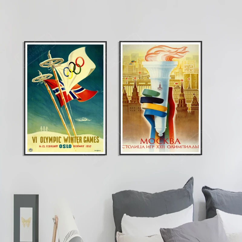 Vintage Sports Games Poster Oslo 1952 Classic Canvas Paintings Wall Posters Stickers Home Decor Gift | Дом и сад