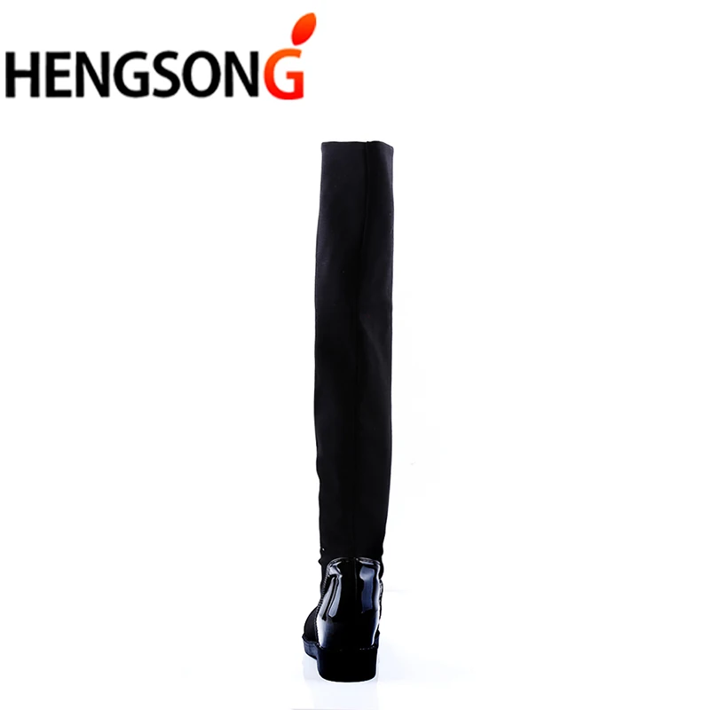 HENGSONG стрейч ткани бархатные сапоги Женские зимние тонкий плоский модные до