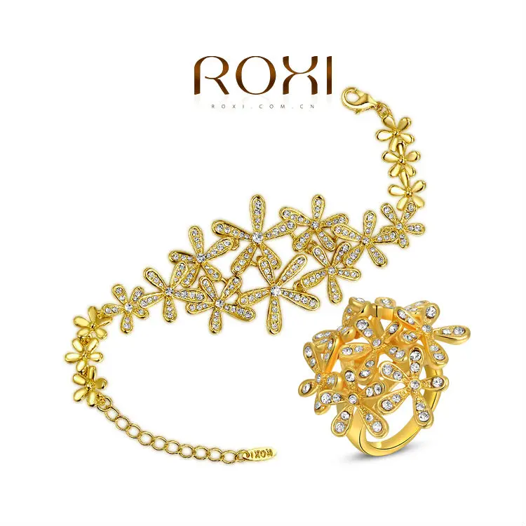 2014 New Roxi Fashion Women Gold Snowflake Set Aaa Zircon valentine's Day//wedding Gift . Plated|wedding gift messages|wedding packaginggift
