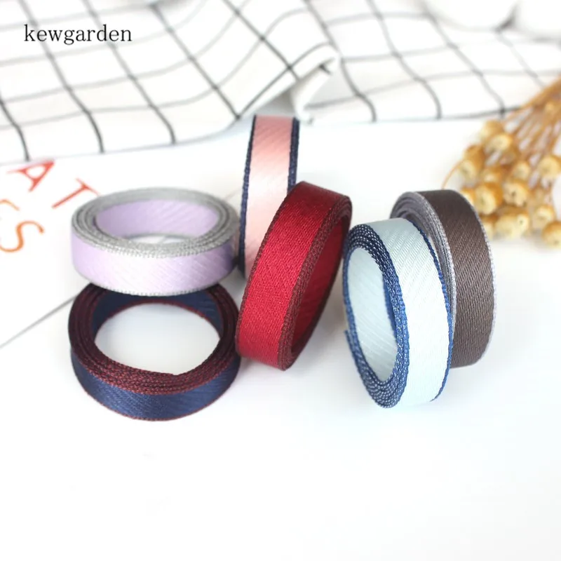 

Kewgarden 10mm 1cm Colorful Edge Twill Satin Ribbons Handmade Tape DIY Bowknot Cotton Ribbon Garment Accessories Riband 10Y/Lot
